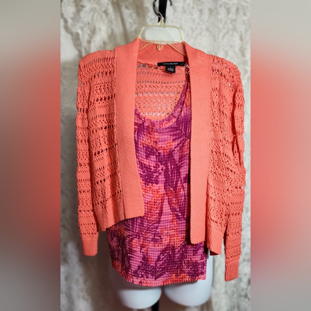 89th & Madison Orange Cardigan Sweater Lightweight Knit Nwot